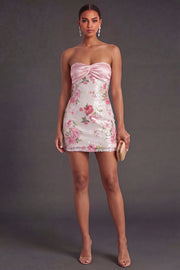 Light Pink Sparkly Floral Bodycon Short Formal Dress