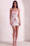Light Pink Floral Bodycon Sparkly Sequined Short Cocktail Dress