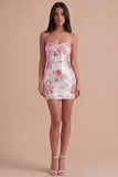 Light Pink Floral Bodycon Sparkly Sequined Short Cocktail Dress