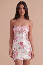 Light Pink Floral Bodycon Sparkly Sequined Short Cocktail Dress