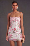 Light Pink Sparkly Floral Bodycon Short Formal Dress