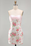 Light Pink Sparkly Floral Bodycon Short Formal Dress