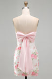 Light Pink Sparkly Floral Bodycon Short Formal Dress