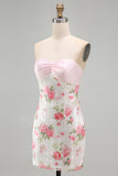 Light Pink Sparkly Floral Bodycon Short Formal Dress