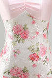 Light Pink Sparkly Floral Bodycon Short Formal Dress