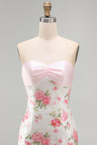 Light Pink Floral Bodycon Sparkly Sequined Short Cocktail Dress