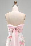 Light Pink Sparkly Floral Bodycon Short Formal Dress