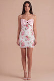 Light Pink Floral Spaghetti Straps Sequined Short Birthday Dress with Bow