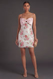 Spaghetti Straps Light Pink Sparkly Floral Short Formal Dress