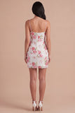 Light Pink Floral Spaghetti Straps Sequined Short Birthday Dress with Bow