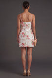 Spaghetti Straps Light Pink Sparkly Floral Short Formal Dress