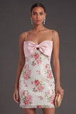 Spaghetti Straps Light Pink Sparkly Floral Short Formal Dress