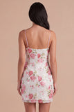 Light Pink Floral Spaghetti Straps Sequined Short Birthday Dress with Bow