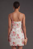 Spaghetti Straps Light Pink Sparkly Floral Short Formal Dress