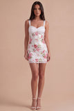 Thick Straps Floral Sparkly Ivory Short Cocktail Dress
