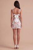 Thick Straps Floral Sparkly Ivory Short Cocktail Dress