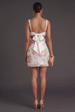 Ivory Floral Thick Straps Bodycon Short Formal Dress