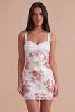Thick Straps Floral Sparkly Ivory Short Cocktail Dress