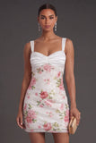 Ivory Floral Thick Straps Bodycon Short Formal Dress