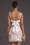 Ivory Floral Thick Straps Bodycon Short Formal Dress