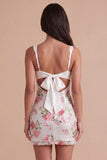 Thick Straps Floral Sparkly Ivory Short Cocktail Dress