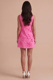 A Line Hot Pink Floral Appliqued Short Cocktail Dress