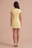 Yellow Floral Cap Sleeves Appliqued Short Cocktail Dress