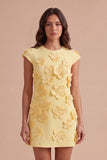 Yellow Floral Cap Sleeves Appliqued Short Cocktail Dress