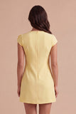 Yellow Floral Cap Sleeves Appliqued Short Cocktail Dress