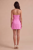 Hot Pink Floral Bodycon Strapless Short Cocktail Dress