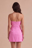 Hot Pink Floral Bodycon Strapless Short Cocktail Dress