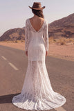 Mermaid Ivory Lace  Boho Long Western Wedding Dress