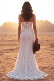 Lace Sweetheart Corset Mermaid Long Boho Western Wedding Dress with Slit