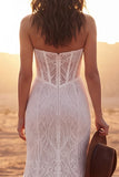 Lace Sweetheart Corset Mermaid Long Boho Western Wedding Dress with Slit