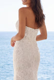 Ivory Appliqued Floral Mermaid Long Beach Wedding Dress