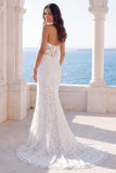 Mermaid Floral Ivory Halter Neck Long Beach Wedding Dress
