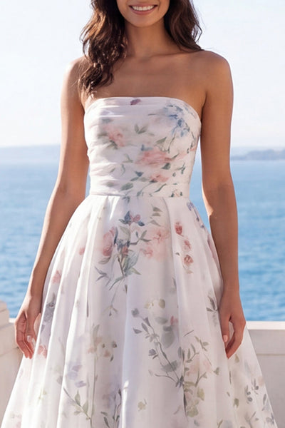 Leely Women Strapless Floral A Line Ivory Long Beach Wedding Dress ...