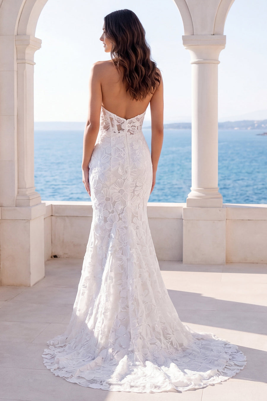 backless beach wedding dresses uk Beach Wedding Dress With Chapel Train White V-neck Sleeveless Backless Lace  Split Long Bridal Gowns – Dbrbridal