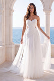 Pleated A Line Ivory Long Beach Wedding Dress