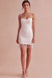 Sparkly Sequined Ivory Short Bodycon Bridal Shower Dress with Tassel