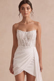 Sparkly Sequined Ivory Short Corset Bodycon Bridal Shower Dress with Side Cape