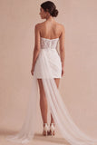Sparkly Sequined Ivory Short Corset Bodycon Bridal Shower Dress with Side Cape