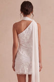 Ivory Short Bodycon Appliqued Bridal Shower Dress with Neck Scarf