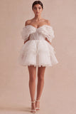 Ivory Short A Line Ruffled Corset Bridal Shower Dress