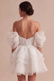 Ivory Short A Line Ruffled Corset Bridal Shower Dress