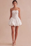 Ivory Short A Line Corset Bubble Bridal Shower Dress with Sequins