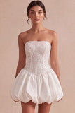 Ivory Short A Line Corset Bubble Bridal Shower Dress with Sequins