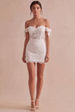 Ivory Short Lace Corset Bodycon Bridal Shower Dress with Bows