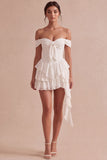 Ivory Short Corset Tiered Bridal Shower Dress with Ruffles