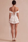 Ivory Short Corset Tiered Bridal Shower Dress with Ruffles